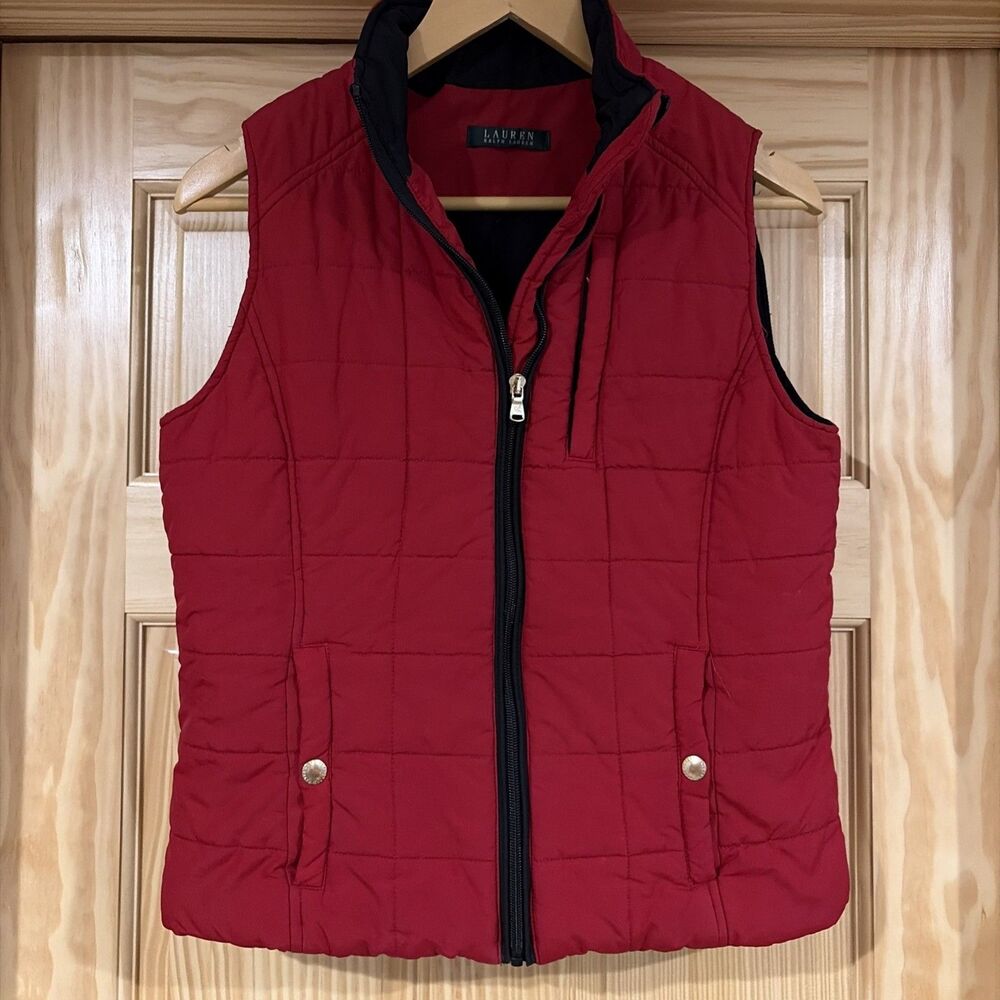 Ralph Lauren Full Zip Quilted Puffer Vest Red w/ Snap Pockets Sz M? READ